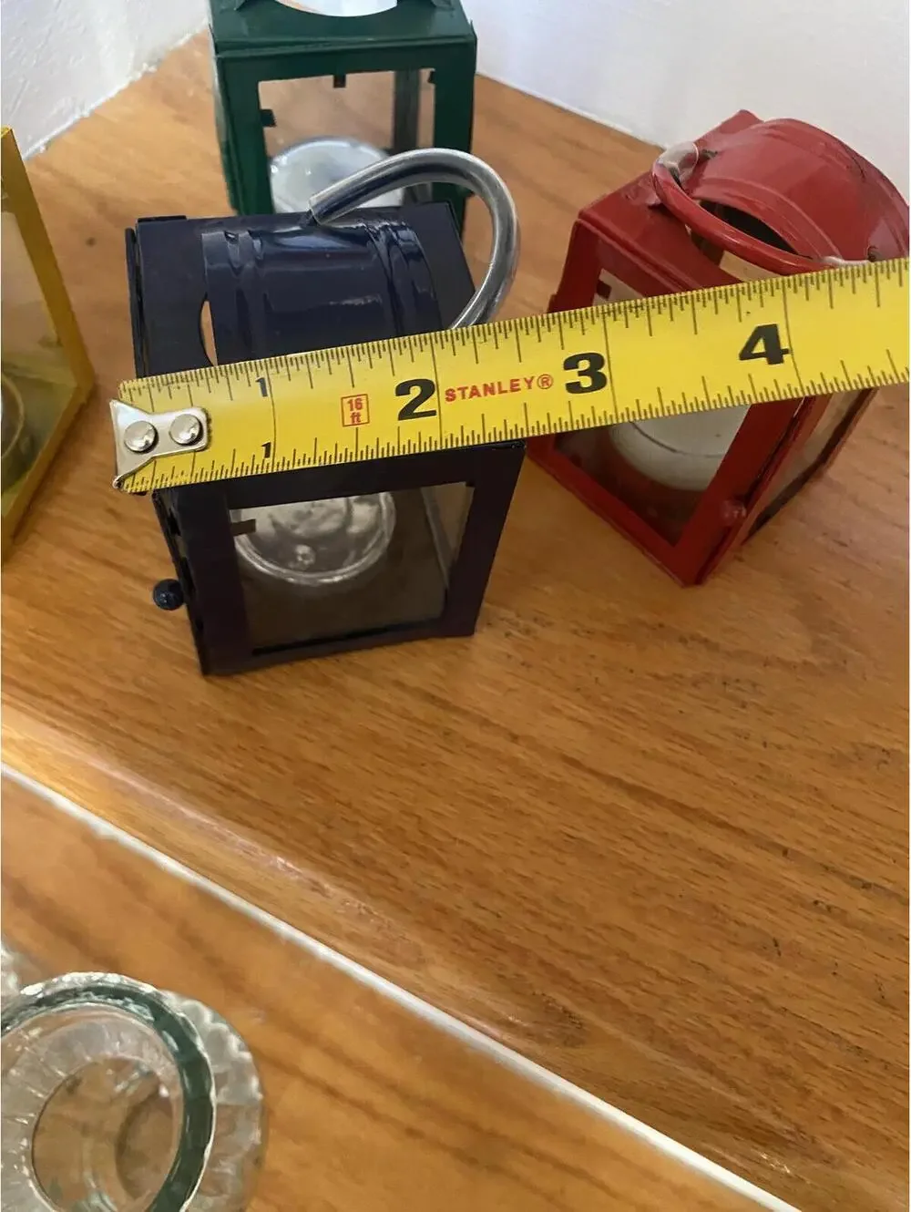 Set of 4 Small Decorative Metal Lanterns with Glass Panels
